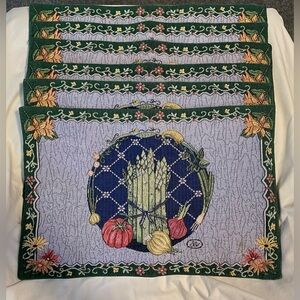 *EUC**VINTAGE* Tapestry Vegetables Placemats - Asparagus, Onion, Garlic, Tomato